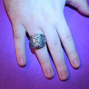 Silver Engraved Men's Ring Size 9.5